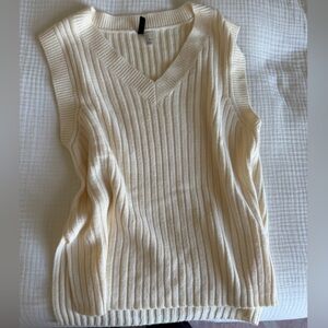 Divided Sweater Vest Cream Ribbed V-Neck Sweater